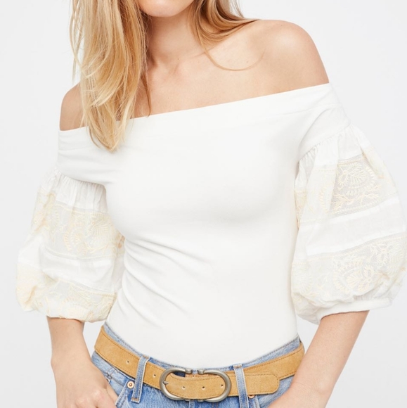 Free People Tops - Free People Ivory Rock It Off The Shoulder Blouse